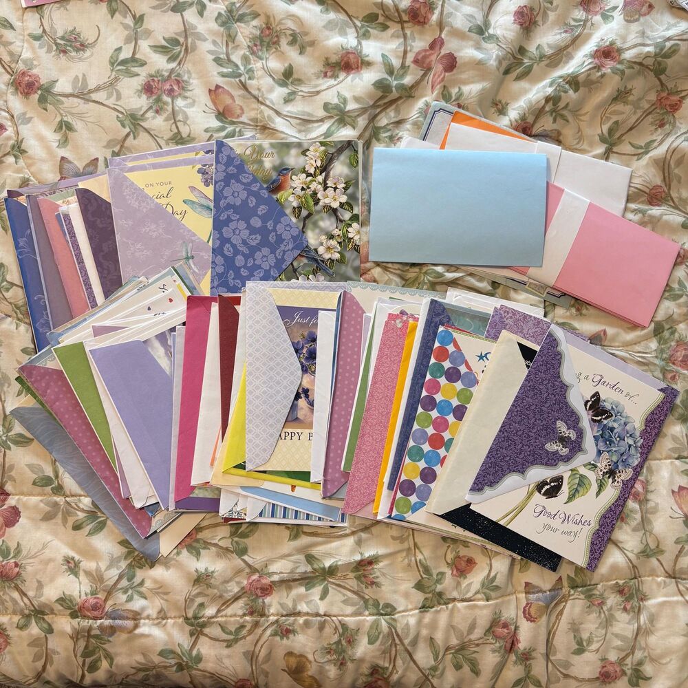 Lot of 60+ Birthday Cards w/ Envelopes, Blank Greeting Cards, Floral Birds Butte